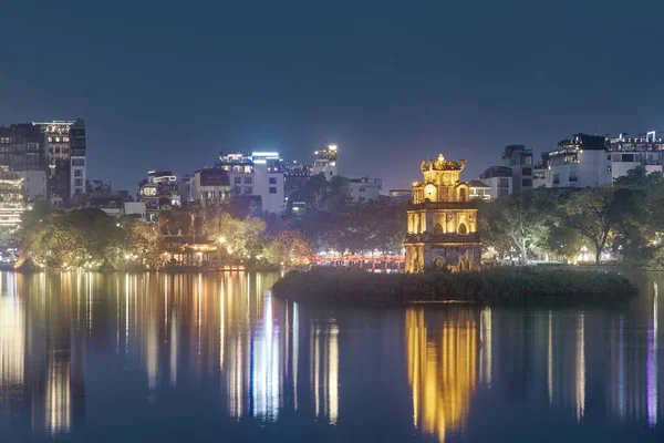 Vieux Quartier Hanoi Nuit Tortue Tour Milieu Lac Hoan Kiem — Photo