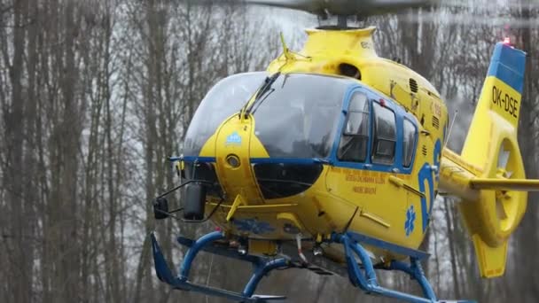 Hradec Kralove República Checa Janeiro 2024 Equipes Helicóptero Serviço Médico Filmagem De Stock