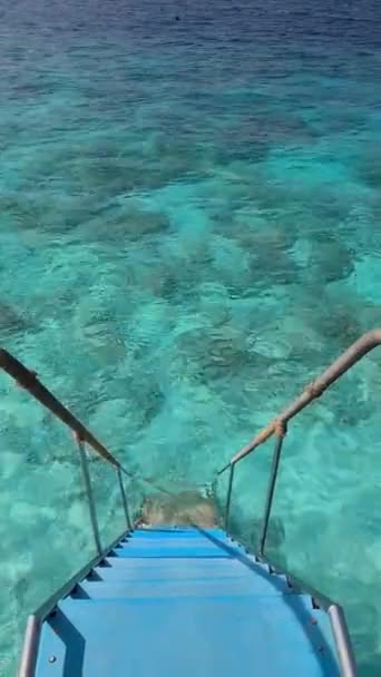 Treppen Das Wasser Vom Türkisfarbenen Meer Befreien Beruhigende Szene Eines Stockvideo