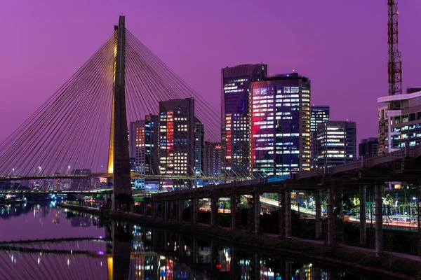 Octavio Frias Oliveira Bridge Sao Paulo Landmark City Night — стокове фото
