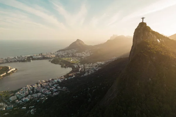 stock image Aerial View of Lagoa Neighborhood and Corcovado Mountain in Rio de Janeiro, Brazil
