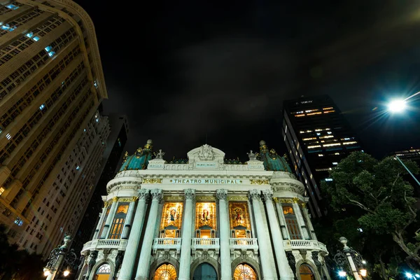 Teatro Municipal Río Janeiro Por Noche — Foto de Stock