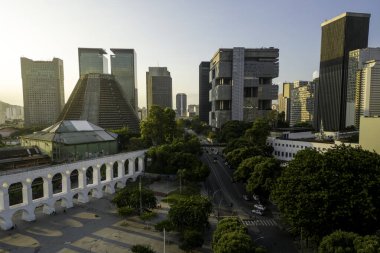 Rio de Janeiro, Brezilya 'da şehir merkezindeki Lapa Aqueduct Hava Görüntüsü