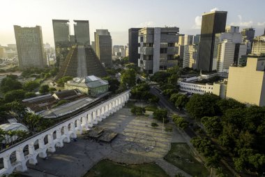 Rio de Janeiro, Brezilya 'da şehir merkezindeki Lapa Aqueduct Hava Görüntüsü