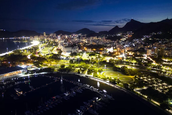 Vista Dos Edifícios Distrito Gloria Montanha Corcovado Horizonte Noite Rio — Fotografia de Stock
