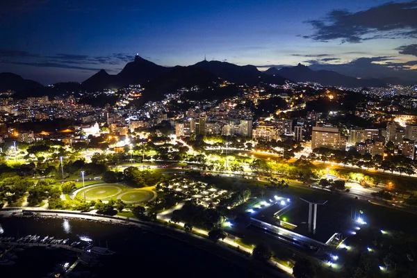 Pohled Okres Gloria Budovy Hory Corcovado Obzoru Noci Rio Janeiro — Stock fotografie