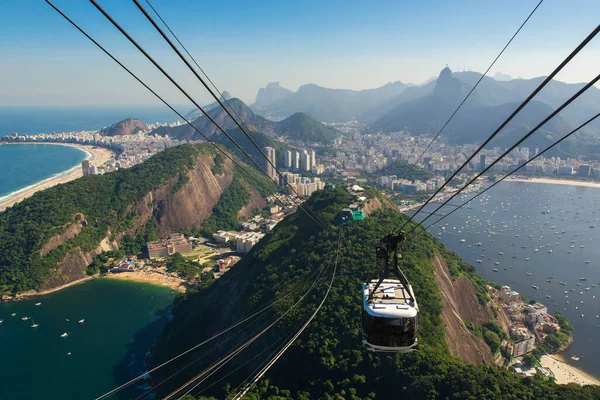 Cable Car Approaching Sugarloaf Mountain Beautiful View Rio Janeiro City — Stok Foto