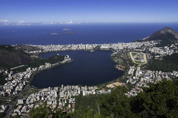 Luchtfoto Uitzicht Van Rodrigo Freitas Lagune Van Berg Corcovado Rio — Stockfoto