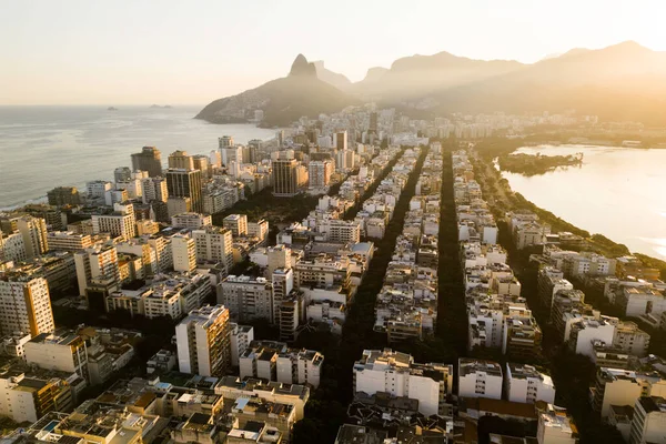 Widok Lotu Ptaka Ipanema Dzielnicę Leblon Górami Rio Janeiro Brazylia — Zdjęcie stockowe