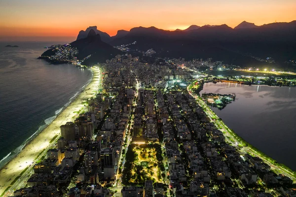 View Ipanema Leblon District Buildings Mountains Night Rio Janeiro Brazil — Stock Photo, Image