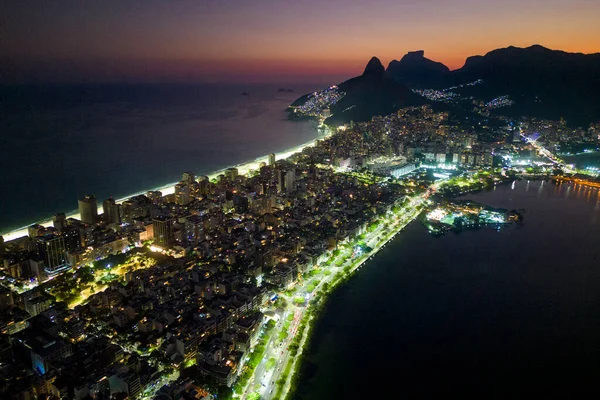 Vista Dos Edifícios Montanhas Distrito Ipanema Leblon Noite Rio Janeiro — Fotografia de Stock