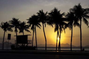 Palm Trees ve Cankurtaran Karakolu Copacabana Sahili, Gün Doğumu