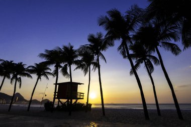 Palm Trees ve Cankurtaran Karakolu Copacabana Sahili, Gün Doğumu