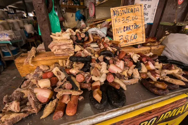 Mix of Processed Meat Products at Ver o Peso Market in Belem City