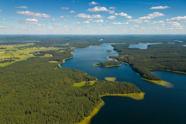 Labanoras Bölgesel Parkı Göl ve Ormanlı Hava Manzarası, Güzel Litvanya Manzarası