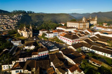 Brezilya 'nın Minas Gerais Eyaleti Dağları' ndaki Tarihi Ouro Preto Kasabası Hava Manzarası