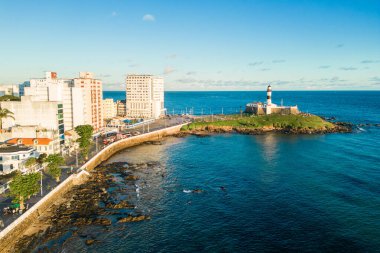 Ünlü Deniz feneri Farol da Barra Salvador Şehri Havacılık Manzarası