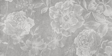 Eski beyaz duvar zemininde çiçekler, dijital duvar kiremitleri veya duvar kağıdı tasarımı