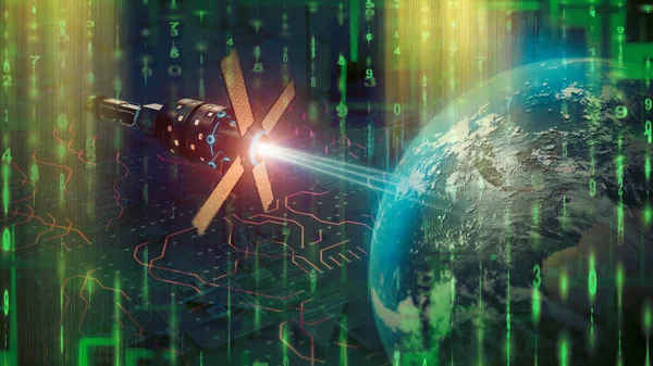 宇宙探査と地球規模のデータ通信のための宇宙衛星の開発 3D技術の背景 ストックフォト