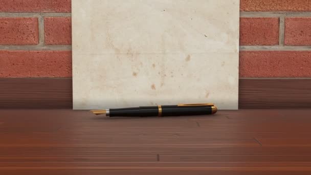 木製の床に万年筆が付いている古い手紙の紙 Uhd アニメーション テンプレート — ストック動画