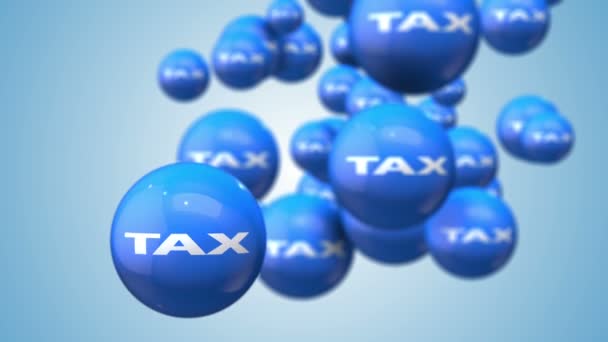 3Dビデオアニメーションループの青い移動ボールの財務的メタファーとしての税金 — ストック動画