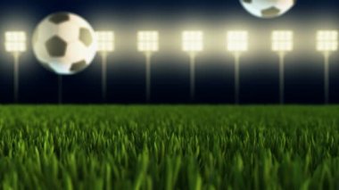 Futbol, futbol topları 3D gerçekçi 4K UHD video animasyonu. Uluslararası spor yarışması.