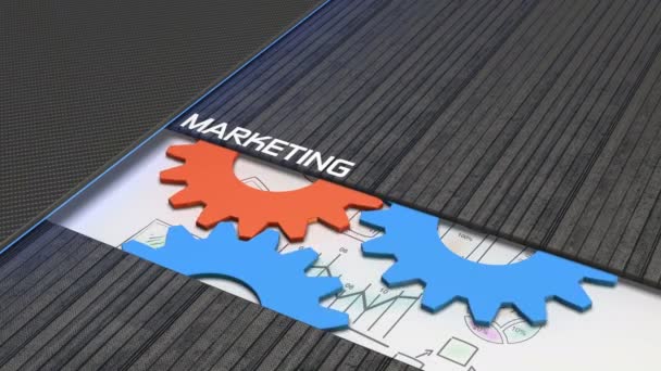 Planejamento Marketing Conceito Animado Com Rodas Engrenagem Esboços Loop Vídeo — Vídeo de Stock