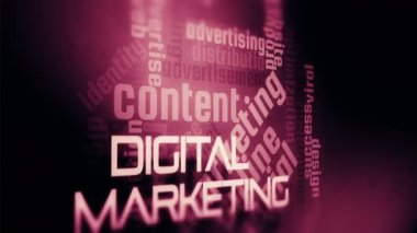 Dijital çevrimiçi pazarlama kelime bulut arkaplanı. 4K UHD video canlandırma döngüsü.