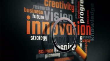 İnovasyon geliştirme ve iş dünyasında vizyon yaratıcılığı. 4K UHD video animasyonsuz döngü.