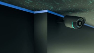 Güvenlik kamerası ve akıllı ev. 4K UHD sonsuz döngü 3B video animasyonu.