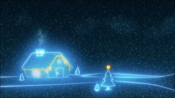 Szablon Tła Karty Życzenia Świąteczne Spadający Śnieg Śnieżnym Domkiem Uhd — Wideo stockowe