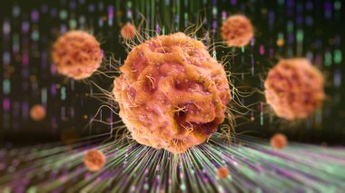 Grip virüsü, viral solunum hastalığı enfeksiyonu, bulanık arka plan derinliği olan 3D grip bakterisinin mikroskobik görüntüsü