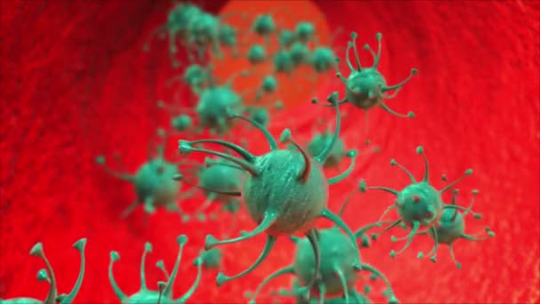 中国高头牛Covid 19型流感大流行危害健康的感染风险 医疗保健和免疫科学显微镜概念3D视频动画4K Uhd — 图库视频影像