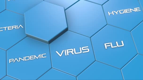 コロナウイルス インフルエンザに対する予防3Dビデオ背景 — ストック動画