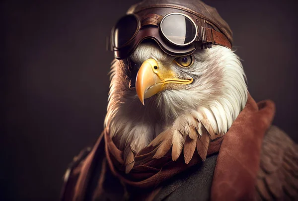 Águia Careca Como Aviador Com Óculos Aviador Fundo Metáfora Retrato — Fotografia de Stock