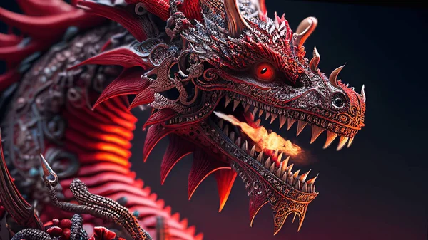 Japanse Rode Draak Mythische Dragon Breathes Fire Oosterse Folklore Oosterse Rechtenvrije Stockafbeeldingen