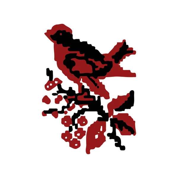 Vetor Oriental Motivo Pássaro Com Flores Folk Ucraniano Ilustração Estilo — Vetor de Stock