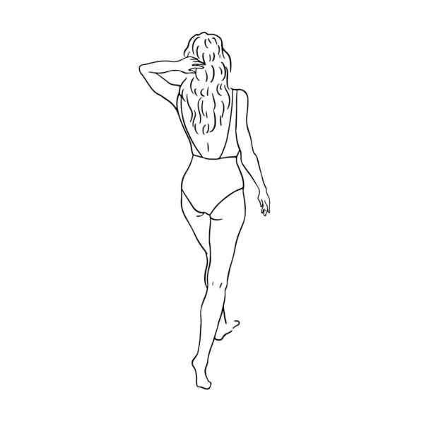 Kobieta Kostiumie Kąpielowym Rysunek Wektora Jednej Linii Portret Minimalistycznym Stylu — Wektor stockowy