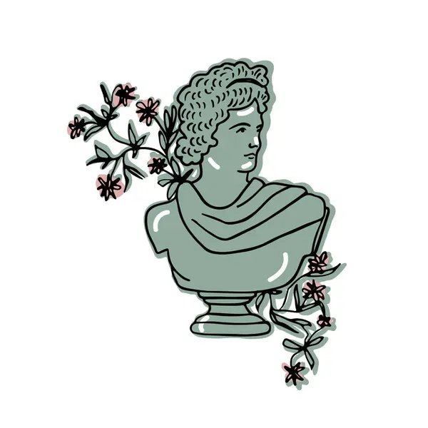 Yeşil Romantik Antik Yunan Roma Tanrısı Heykeli Doodle Vektör Illüstrasyonu — Stok Vektör