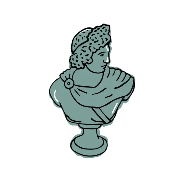 Green Romantic Modern Ancient Greek Statue Rome God Doddle Vector — Stock Vector