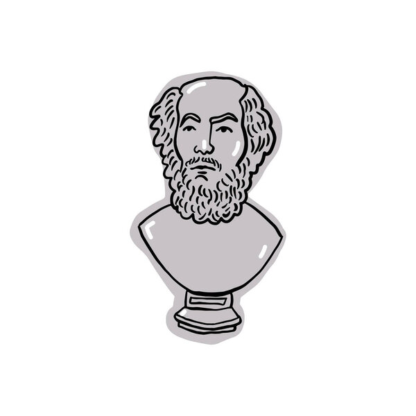 Gray Modern Trendy Ancient Greek Statue Of Rome Philosopher. Doodle Vector illustration