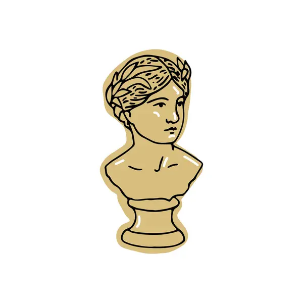 Estátua Antiga Romântica Ouro Deusa Romana Doodle Antiga Ilustração Vetorial — Vetor de Stock