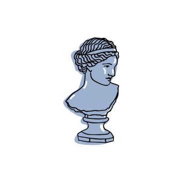Mavi Modern Moda Antik Yunan Heykeli. Roma Tanrıçasının Doodle Vektör illüstrasyonu