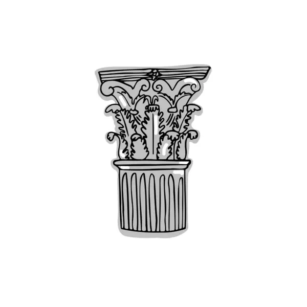 Gri Modern Moda Antik Yunan Sütunu. Dorik sıralama sütununun vektör illüstrasyonu