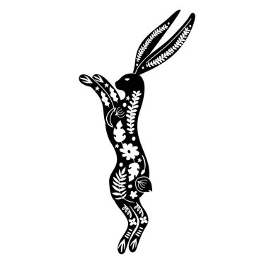 El yapımı Paskalya Tavşanı Linocut. Vektör illüstrasyonu