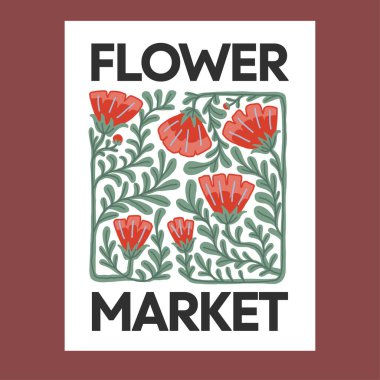 Renkli bir el yapımı piyasa tasarımı posteri. Vektör illüstrasyonu