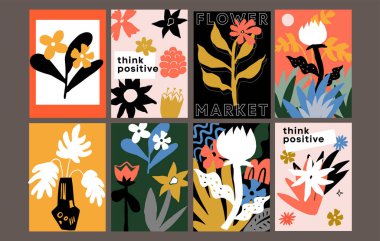 Renkli, el yapımı çiçek pazarı tasarım posterleri. Vektör illüstrasyonu