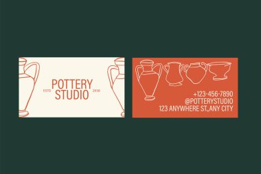 Turuncu ve Beyaz Çömlek Stüdyosu İş Kartı Tasarım Şablonu. Vektör illüstrasyonu