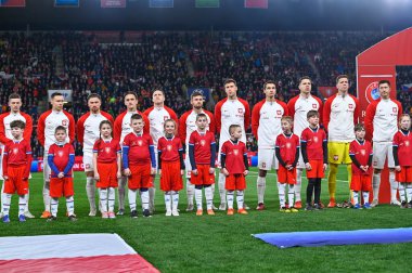 PRAG; CZECH Cumhuriyet - 24 Mart 2023: Maçtan önce Polonya Takımı. 