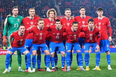 PRAG; CZECH Cumhuriyet - 24 Mart 2023: Maçtan önce Çek takımı. 